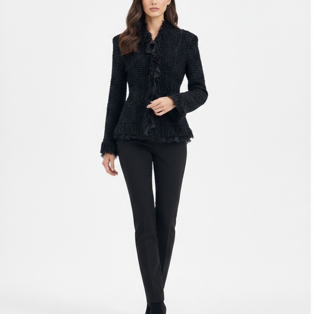 Giorgio Armani Black Label Ruffle Trim Sweater Jacket Made in Italy SZ 38 UNIQUE